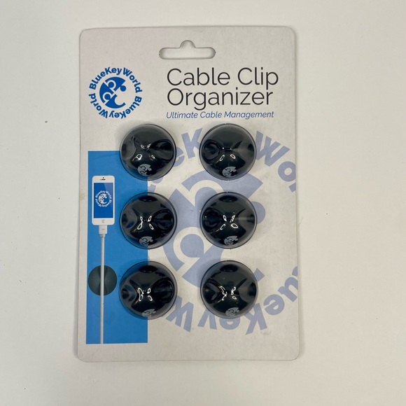 Black Cable Clip Organizer Blue Key World Peel And Stick 6 Pack New Unopened - Picture 1 of 7